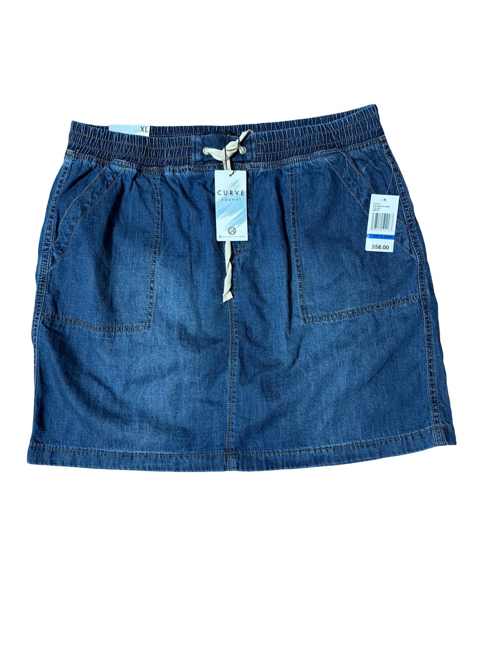 Curve Concepts Women's Blue Denim A-Line Drawstring Skirt- Size XL